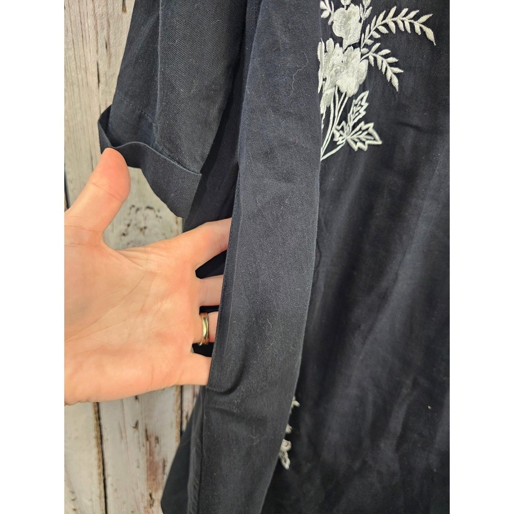 Petanu by Pashma Tunic Dress Womens L Black White Floral Embroidered Cotton Boho - Picture 3 of 7
